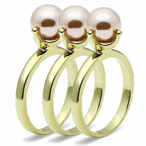 Brass Gold Pink Pearl Double Bypass Cocktail Ring view 3