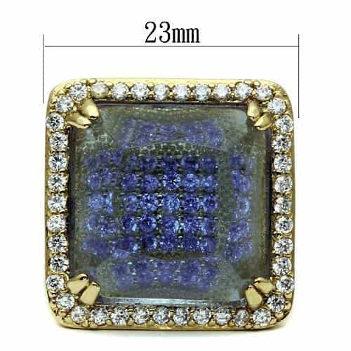 Brass Gold Blue Sapphire Square CZ Halo Cocktail Ring view 2