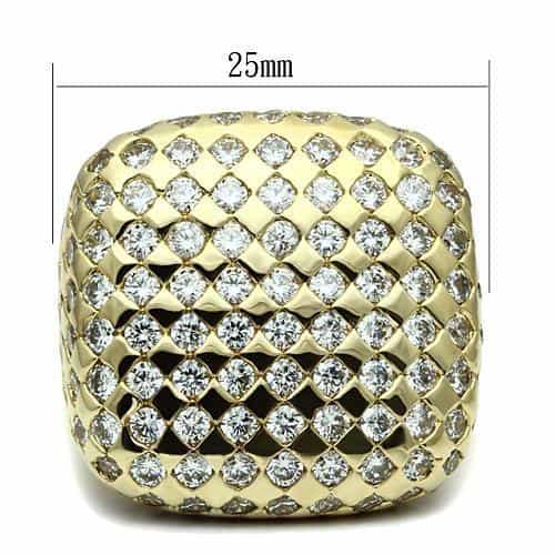 Brass Gold Crystal Checkerboard Pave Dome Cocktail Ring view 2