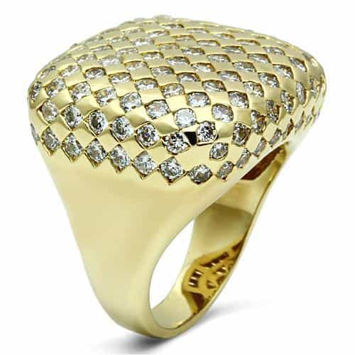 Brass Gold Crystal Checkerboard Pave Dome Cocktail Ring view 3