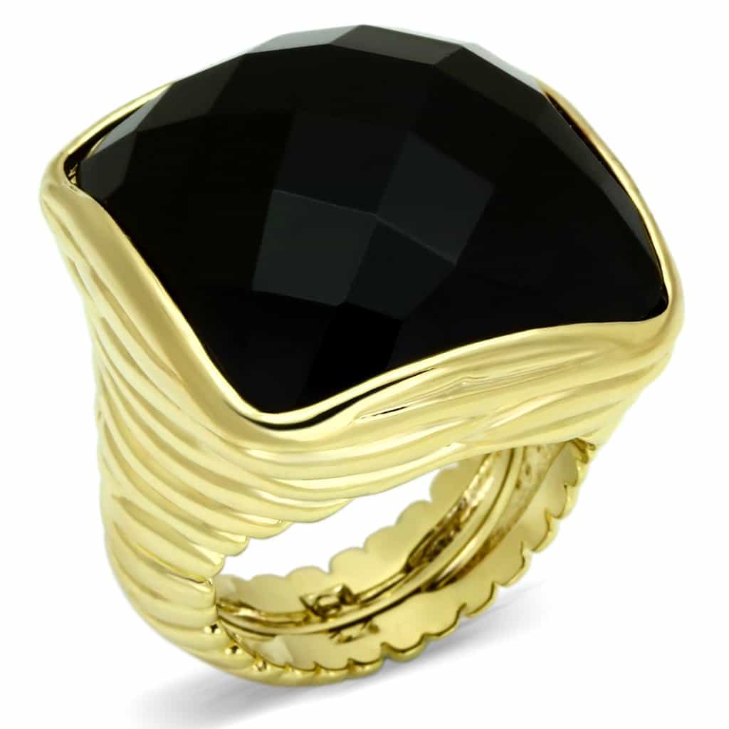 Brass Gold Black Onyx Faceted Cushion Wide Dome Cocktail Ring view 1