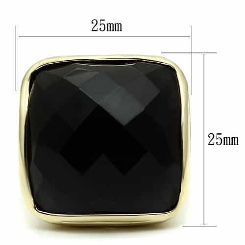 Brass Gold Black Onyx Faceted Cushion Wide Dome Cocktail Ring view 2