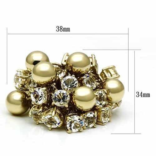 Brass Gold Pearl Crystal Cluster Ball Cocktail Ring view 2