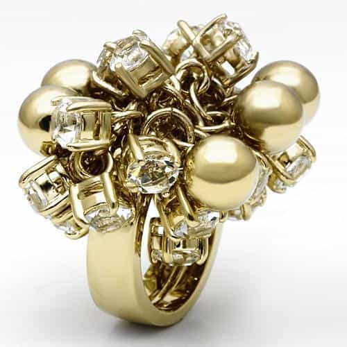 Brass Gold Pearl Crystal Cluster Ball Cocktail Ring view 3