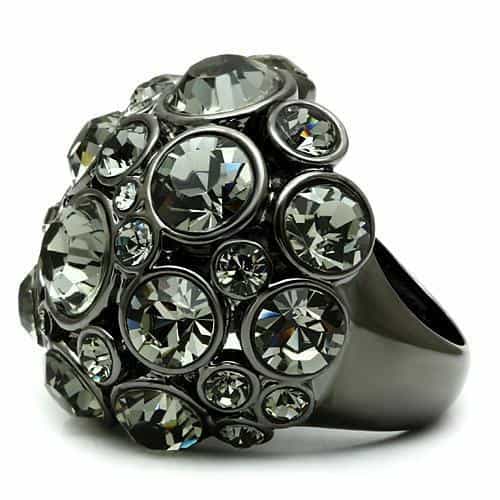 Brass Gunmetal Grey Crystal Bezel Bubble Dome Cocktail Ring view 3