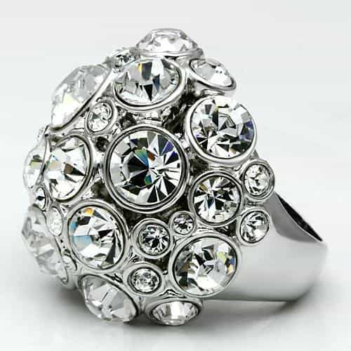 Brass Silver Crystal Bezel Round Cluster Dome Cocktail Ring view 3