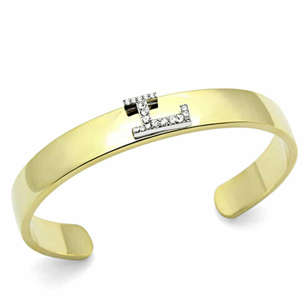 Brass Gold CZ Initial Letter L Open Cuff Bracelet view 1