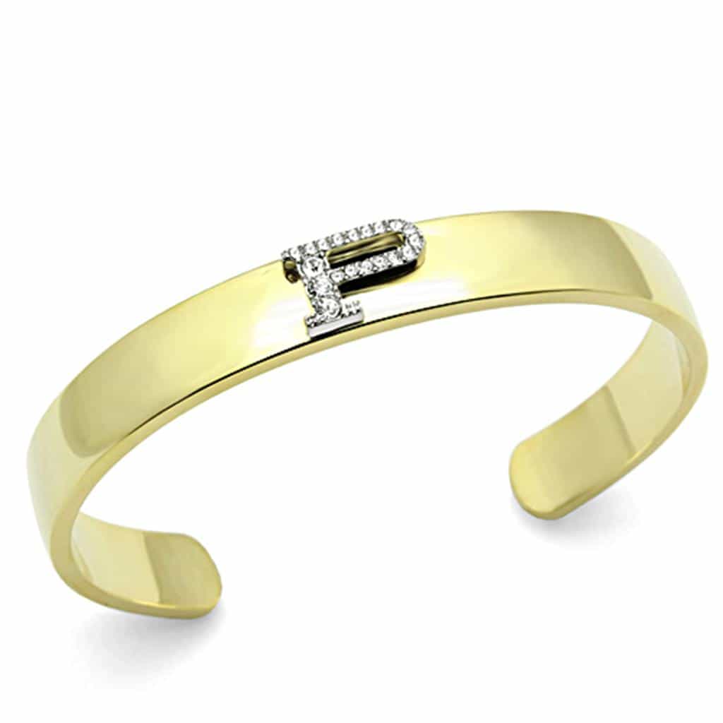 Brass Gold CZ Initial Letter P Open Cuff Bracelet view 1