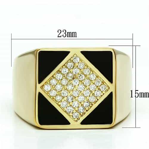 Brass Gold Black Onyx CZ Diamond Pave Signet Ring view 2