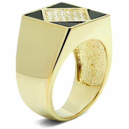 Brass Gold Black Onyx CZ Diamond Pave Signet Ring view 3