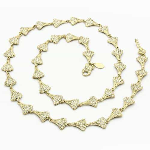 Brass Gold Crystal Pave Triangle Station Chain Necklace view 2