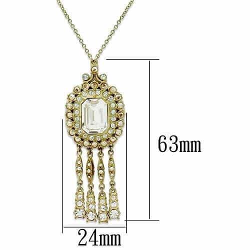 Brass Gold Crystal Oval Cabochon Fringe Drop Pendant Necklace view 2