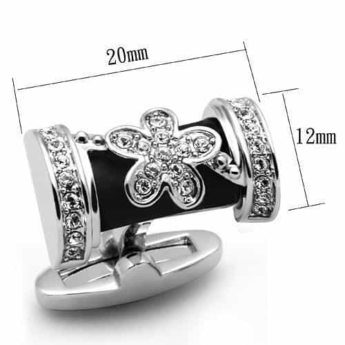 Brass Silver Black Onyx CZ Fleur De Lis Cufflinks Ring view 2