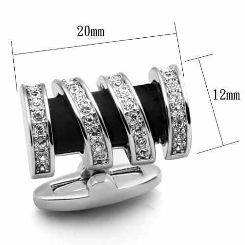 Brass Silver Black Onyx CZ Striped Barrel Cufflinks Ring view 2