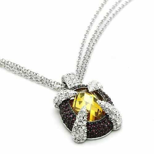 Brass Silver Brown Yellow CZ Maltese Cross Pendant Necklace view 3