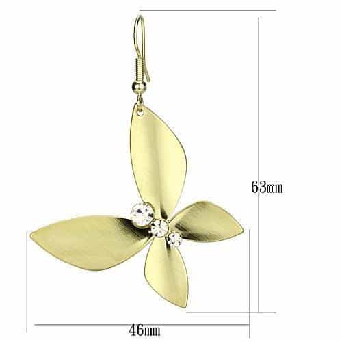 Iron Gold Brushed Satin Flower Petal CZ Drop Earrings view 2