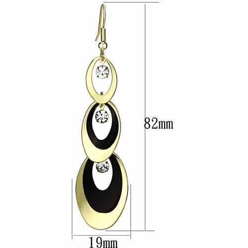 Iron Gold Black Enamel Oval CZ Triple Drop Earrings view 2