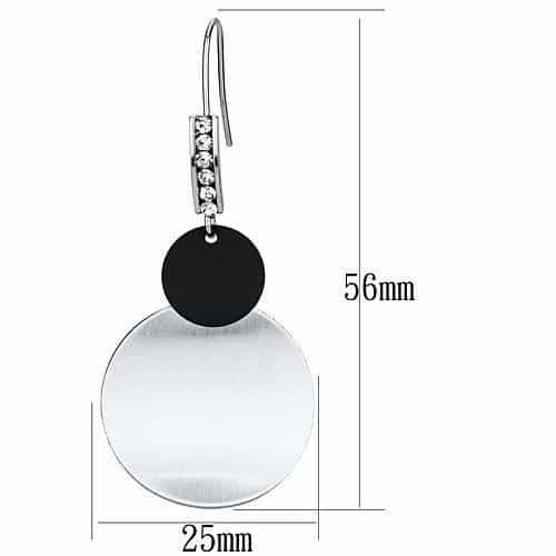 Iron Silver Black CZ Pave Disc Double Circle Drop Earrings view 2