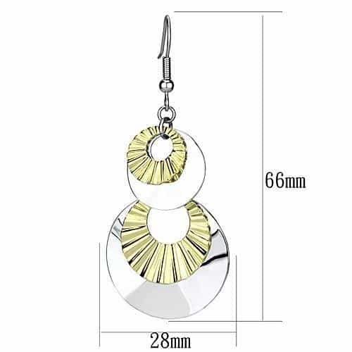 Iron Two Tone Gold Silver Ribbed Fan Circle Triple Drop Earrings view 2