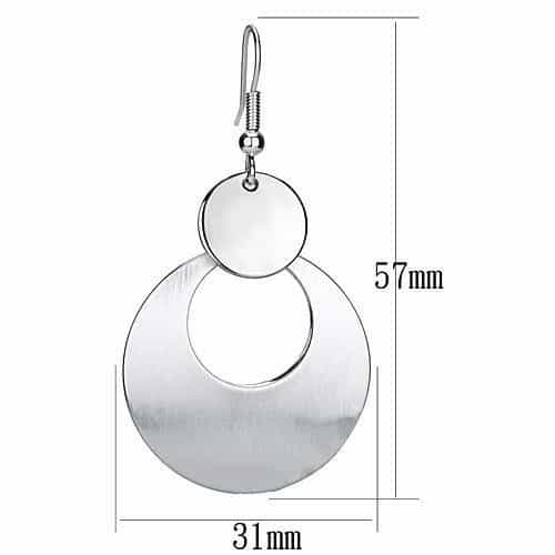 Iron Silver Brushed Satin Circle Oval Cutout Drop Earrings view 2