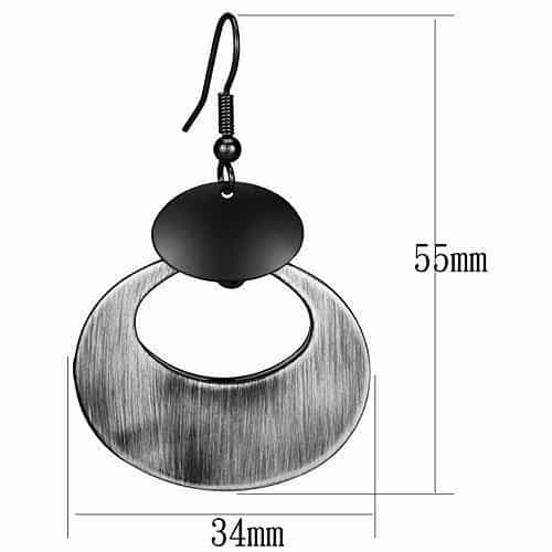 Iron Gunmetal Brushed Satin Oval Cutout Disc Drop Earrings view 2