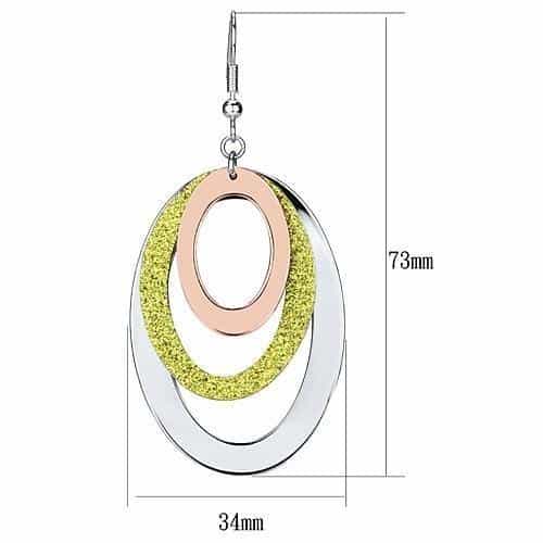 Iron Rose Gold Silver Glitter Oval Nested Triple Ring Earrings view 2