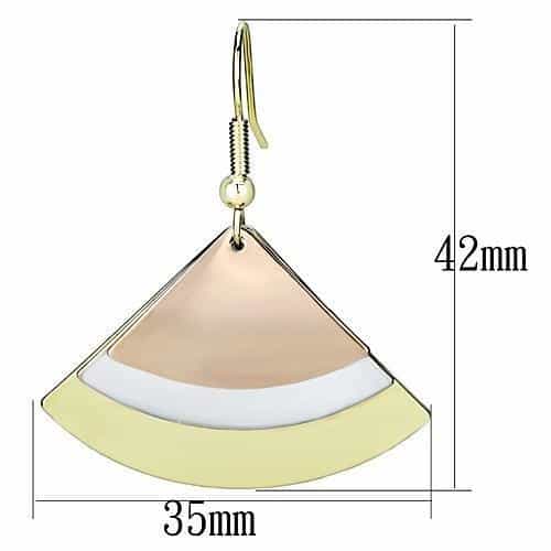 Iron Two Tone Rose Gold Silver Layered Fan Triangle Drop Earrings view 2