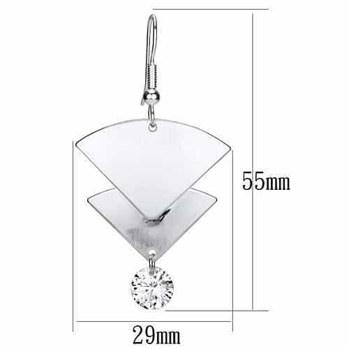 Iron Silver Geometric Fan Triangle CZ Drop Earrings view 2