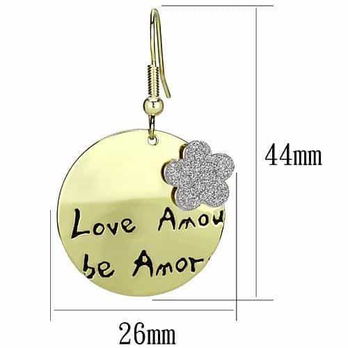 Iron Gold Engraved Love Amour Amore Disc Drop Earrings view 2