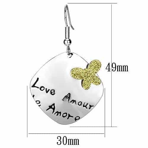 Iron Silver Engraved Love Amour Glitter Flower Disc Drop Earrings view 2