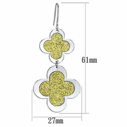 Iron Two Tone Silver Gold Glitter Quatrefoil Flower Drop Earrings view 2