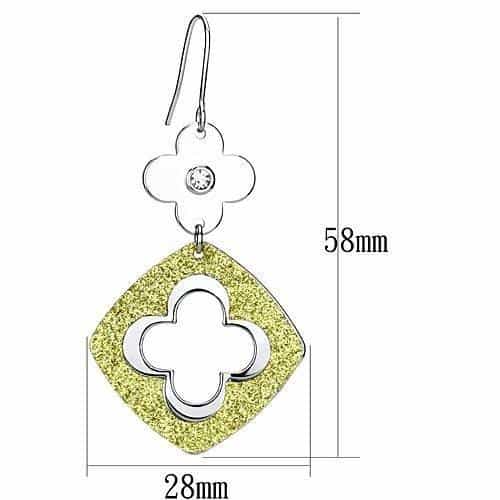Iron Two Tone Silver Gold Glitter Quatrefoil Diamond Earrings view 2