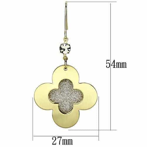 Iron Gold Glitter Quatrefoil Clover CZ Drop Earrings view 2