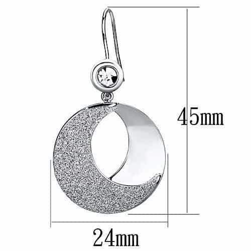 Iron Silver Glitter Crescent Moon Oval CZ Drop Earrings view 2