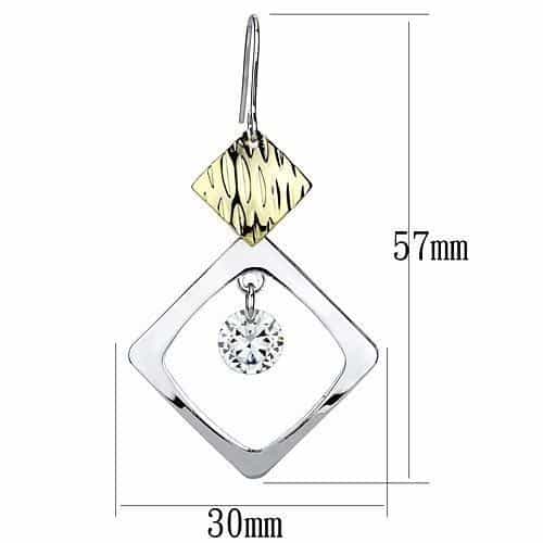 Iron Silver CZ Diamond Square Textured Gold Drop Earrings view 2
