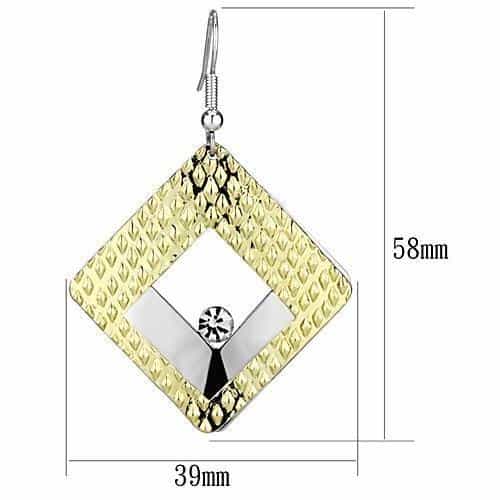 Iron Gold Textured Diamond Square CZ Silver Drop Earrings view 2