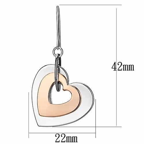 Iron Two Tone Rose Gold Silver Double Heart Cutout CZ Drop Ring view 2
