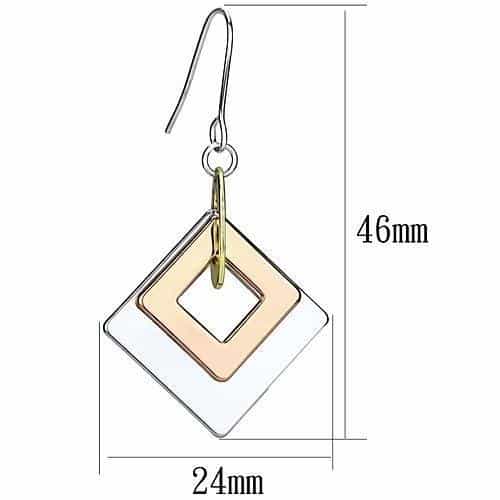 Iron Two Tone Rose Gold Silver Nested Diamond Square Earrings view 2
