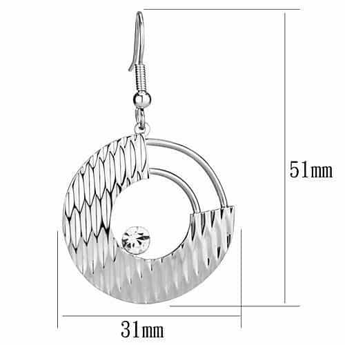 Iron Silver Textured Ribbed Circle CZ Hoop Drop Earrings view 2