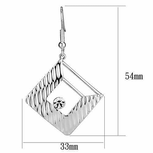 Iron Silver Textured Ribbed Diamond Square CZ Drop Earrings view 2