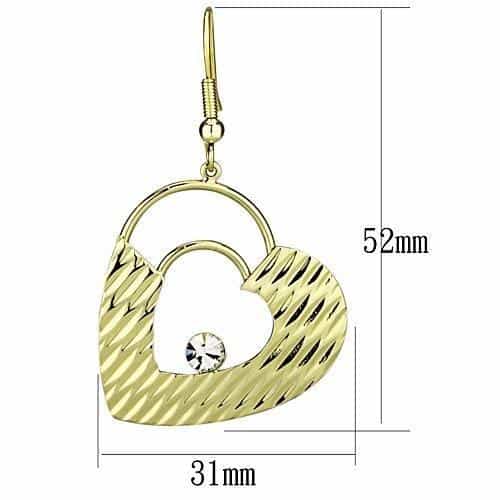 Iron Gold Textured Ribbed Heart CZ Drop Earrings view 2