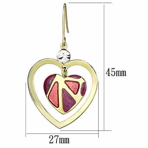 Iron Gold Pink Enamel Stained Glass Heart Drop Earrings view 2