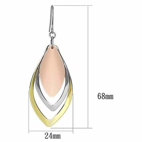Iron Tri Tone Rose Gold Silver Gold Nested Marquise Leaf Earrings view 2