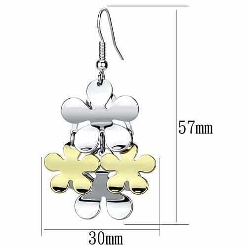 Iron Two Tone Silver Gold Flower Cluster Dangle Drop Earrings view 2