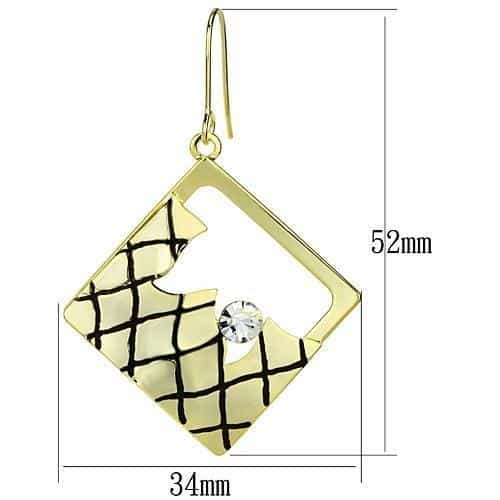 Iron Gold Black Crosshatch Grid Diamond Square CZ Drop Earrings view 2