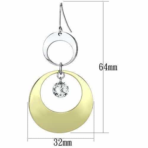 Iron Two Tone Gold Silver Circle Oval CZ Triple Drop Earrings view 2