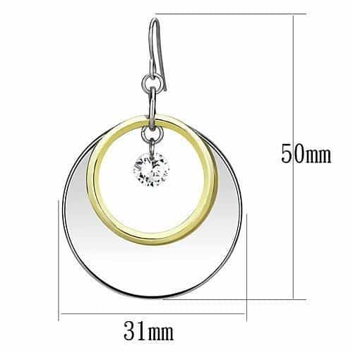 Iron Two Tone Gold Silver Nested Circle Hoop CZ Drop Earrings view 2