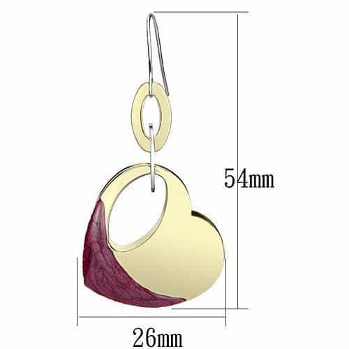 Iron Gold Purple Leather Disc Heart CZ Drop Earrings view 2