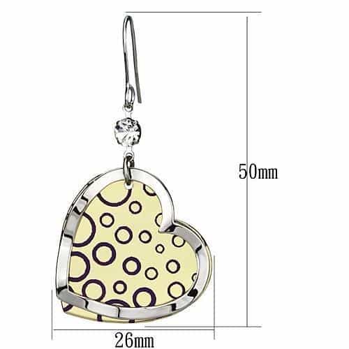 Iron Two Tone Gold Silver Polka Dot Heart Oval CZ Drop Earrings view 2