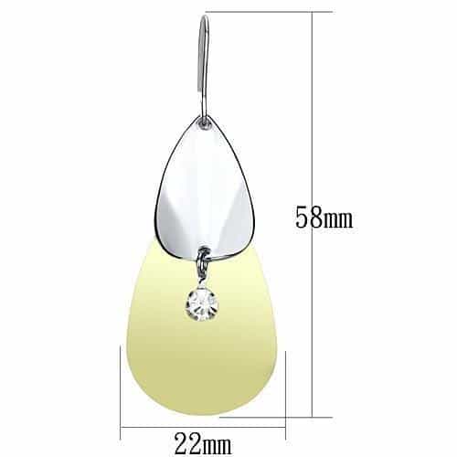 Iron Two Tone Gold Silver Teardrop CZ Double Drop Earrings view 2